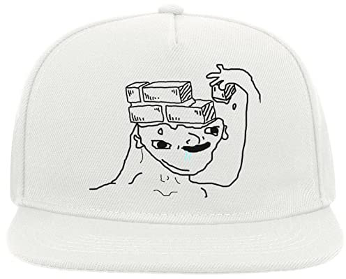 ATPRINTS Wojak Brainless Dumb As Bricks Funny Meme 5 Panel Snapback Flat Visor Cap Hat Baseballmütze Weiß