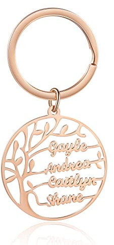 Bycuss Portachiavi albero genealogico personalizzato,Portachiavi personalizzato albero della vita,Portachiavi coppia testo in acciaio inossidabile, # oro rosa, Unite