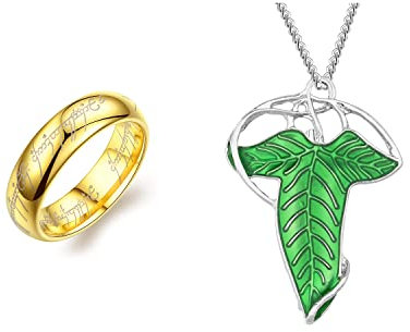 The One Ring to Rule Them All For Men & Women, Lotr Ring Herr der Ringe, elegante elfengrüne Baumblätter, Emaille, Brosche, Anhänger, Halskette, Hobbit, Edelstahlringe der Macht, Cosplay-Schmuck