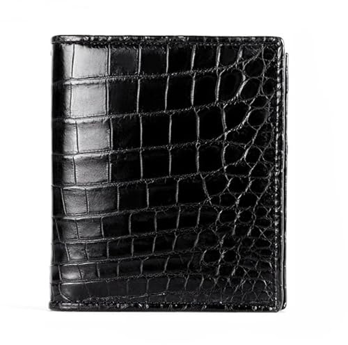 Portefeuille de luxe en cuir de crocodile véritable crocodile, peau d'alligator, portefeuille à deux volets pour hommes, porte-monnaie court, Ventre Crocodile Noir, Portefeuille en cuir de crocodile
