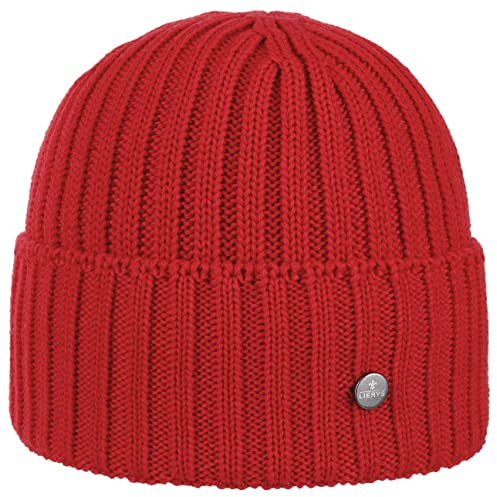 LIERYS Merino Strickmütze Umschlag Klassisch Warm Damen Herren Made in Germany Winter rot One Size