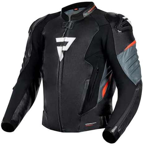 REBELHORN Veloce Motorradjacke Herren | Leder | Ellbogen und Schulterprotektoren Stufe 2 | Schulterschieber | 6 Belüftungskanäle mit Reißverschluss