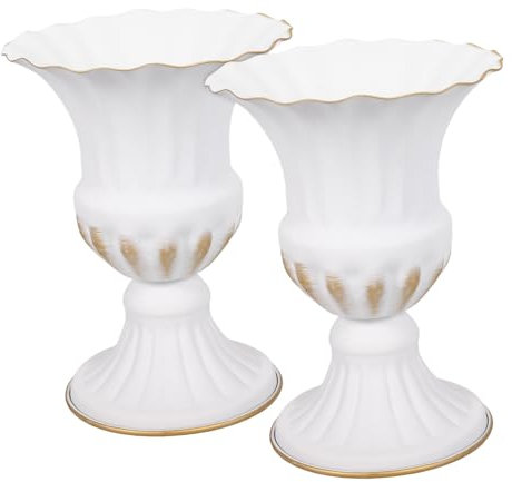 BESPORTBLE 2st Friedhof Gedenk Vase Rustikale Vase Goldene Blumenurnenvase Klassische Urne Hochzeit Blumenvase Urne Blumentopf Vase Mit Blumenarrangement Grabvase Behälter Jahrgang Eisen Weiß