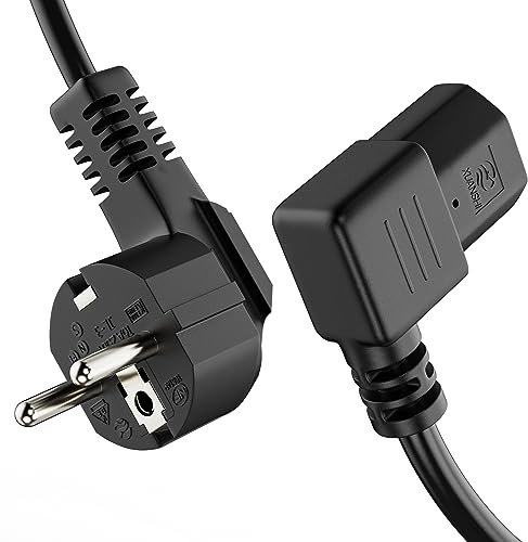 ETEC Euro Cable de alimentación, Enchufe de Contacto de protección de 90° a IEC C13 de 90°, de alimentación para electrodomésticos, para aparatos de frío, 1,00 m, Negro