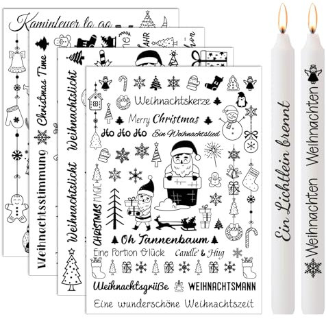 Hongma Weihnachten Kerzentatoo 4PCS Kerzen Tattoofolie Sprüche Weihnachts Kerzentattoos Glück Tattoo Folie Kerzentatoofolie Tatoo Kerzenfolien Tatoofolie Kerzenaufkleber Sticker