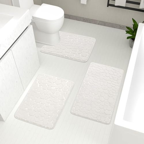 YIHOUSE Badezimmerteppich-Set, Memory-Schaum, Badematte, 3-teilig, Weiß