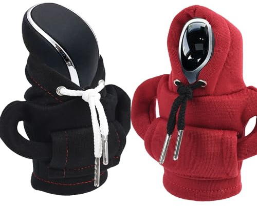 Fashowlife Car Hoodie Gear Shift Cover Universal for Women Men Car Stick Shift Knob Mini Hoodie Cool Car Gadgets Cute Car Accessories Decorations Stuff, Black&Red