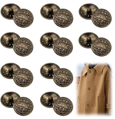 XCSJ 20 Stück Knöpfe Metall Vintage Metallknöpfe Ösenknöpfe Vintage Antike Metall Blazer Knöpfe Metall Blazer Knöpfe Rund Metallknöpfe für Mantel, Blazer,Hemd, Jacke,Uniform (Antikbronze)