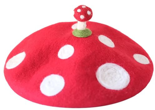 KieTeiiK Baskenmütze für Damen und Mädchen, niedlich, handgefertigt, schönes Malerhut, Geschenk für Halloween, Pilz-Barett für Straßenfotografie, Kind, 6 3/8/6 5/8