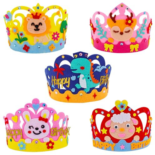 TONAUP Geburtstagskrone Kinder, 5 Stück DIY Filz Partyhüte Bastelset Für Kinder, Kindergeburtstag Krone Prinzessin Basteln Geburtstagsdeko
