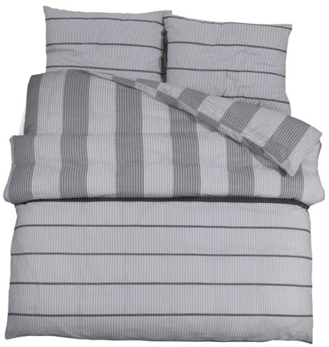 vidaXL Bettwäsche Set, Bettbezug in elegantem Look, Deckenbezug Kissenbezug mit verstecktem Knopfverschluss, Bettdeckenbezug Duvetbezug, Grau Baumwolle 225x220cm Baumwolle