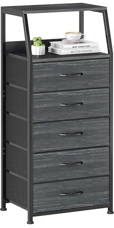 CAIYUN Chest of Drawers Bedroom with 5 Drawers, Tall Fabric Dresser with Shelf, Fabric Dresser for Entryway Hallway Living Room, Closet Storage Drawer, Black