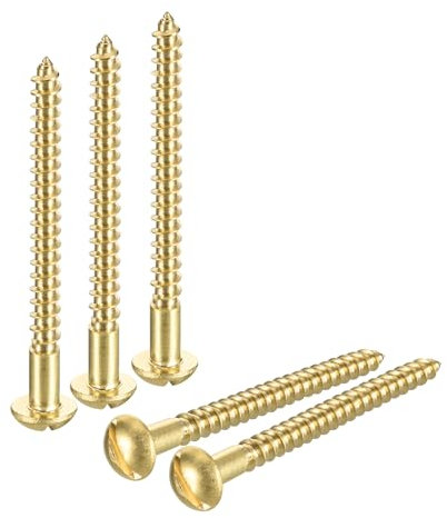 sourcing map Holzschrauben, M4 x 60 mm, Schlitz, Rundkopf, Messing, selbstschneidende Schraube, Holzbearbeitungsschraube, 20 Stück