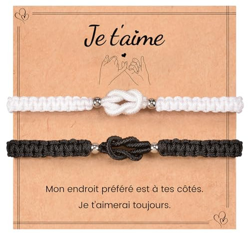 MANVEN Bracelet Couple Amoureux pour 2 Cadeau Couple Saint Valentin Anniversaire Noël pour Lui Elle Porte Cadeau Amoureux pour Femmes Hommes Amour Petit Ami Amie Fiançailles