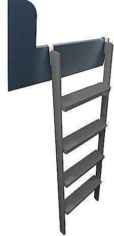 Black/White Only Metal Bunk Bed Ladder with Pine Pedals & 2 Hooks, Higt Camper Ladder for Camping/Motorhome/Loft Dorm, Angled Safety Double Wooden Ladder