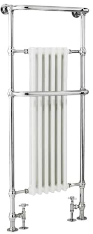 Zamuna Tall Traditional Radiator Victorian Style Bathroom Heated Towel Rail with 6 Column, Floor Mounted Towel Warmer with White Radiator and Chrome Finish Rack, 1500 x 574 mm