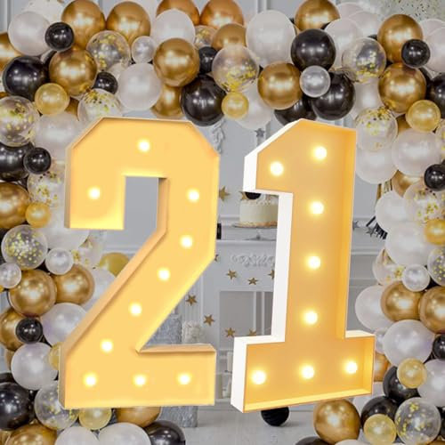 3.3Ft Marquee Light Up Numbers 21 for 21st Birthdays Party Decoration Large Light Up Large Block Mosaic Numbers Pre-cut Foam Board Set for Weddings Baby Anniversaries Decor