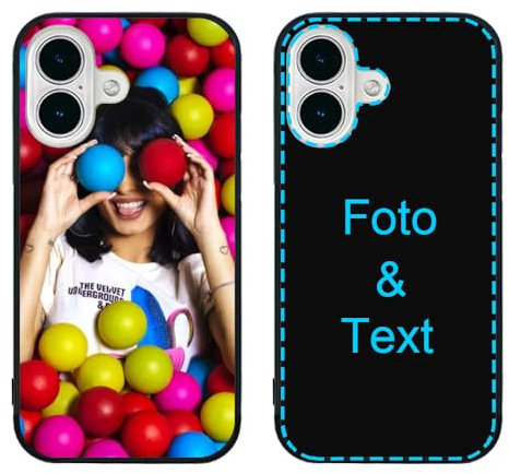 MXCUSTOM Personalisierte Handyhülle für Apple iPhone 16, Benutzerdefiniert Kratzfest Gehärtetes Glas Weicher Stoßfänger Hülle mit Eigenem Foto Bild Text Individuelle Schutzhülle (GHS-BK-P1)