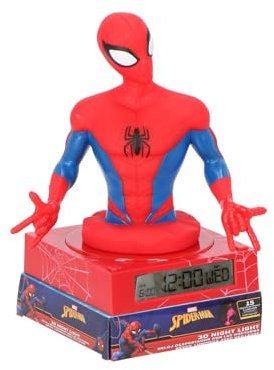 Kids Licensing LAMPARA 3D CON DESPERTADOR Y FECHA SPIDERMAN (4x1)