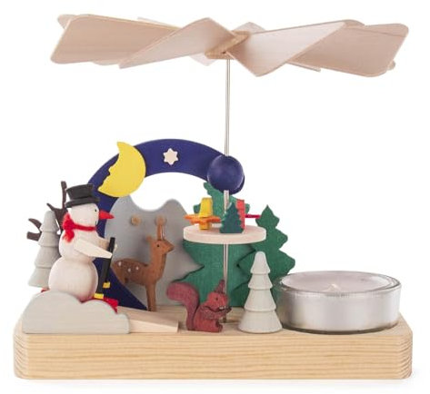 Rudolphs Schatzkiste Pyramide mit Schneemann und Teelicht bunt BxHxT 13,5x12,5x12cm NEU Teelichtpyramide Weihnachtspyramide Holzpyramide Tischdekoration Dekoration Weihnachten Wärmespiel Lichter
