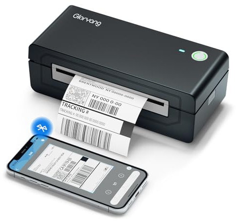 Gloryang Bluetooth Thermal Shipping Label Printer, 4X6 Inkless Label Printer for iOS, Android, Laptop, Wireless Printer for Small Business, Compatible with Amazon, UPS, Shopify, Black