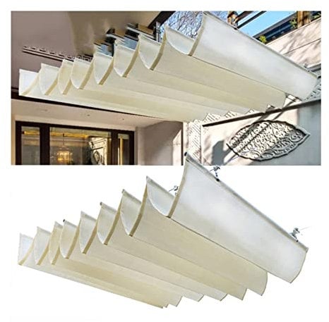 Retractable Wave Shade Sails for Outdoor Patio Glass House Custom Size HDPE Permeable Water Sun Protection Awning with Mounting Kit Roof Pergola Wave Shade Cover