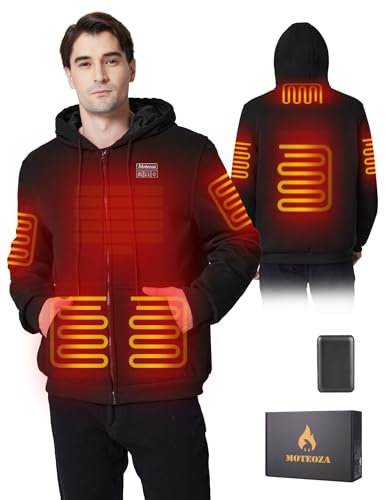 Moteoza Beheizbare Jacke Hoodie Herren, Elektrisches Hoodie Beheizbar mit 12000mAh Akku, Herren-Winter-Sweatshirt-Jacke (DE/NL/SE/PL, Alphanumerisch, XXL, Regular, Regular, schwarz)