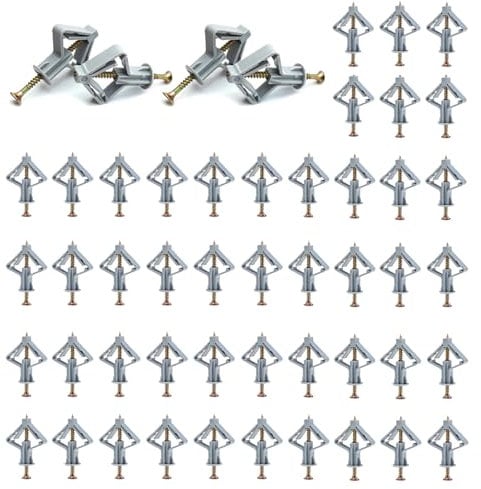 VZU 50 Stück Gipskartondübel und Schrauben Set, Hohlraumdübel mit Tchrauben, Trockenbau anker mit Edelstahlschrauben Sets für hohle Trockenbauwand Hohlraum TV Wandhalterungen