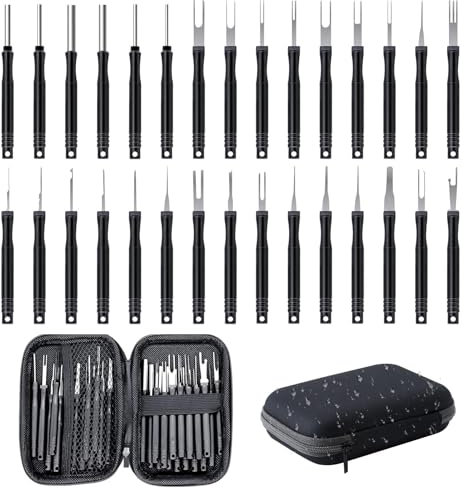 Entriegelungswerkzeug Terminal Removal Tool Kit For Car,30 Wire Connector Pin,Release Key Extractor Tools Set For Most Connector Terminal,Steckverbindung Ausbauwerkzeug Für Flach Rundsteckkontakte