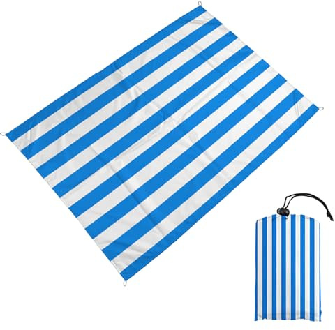 CALLYSONIC Blau Gestreifte Picknickdecke Wasserdicht, 140 x 150 cm Stranddecke Sandfrei, Stranddecke Wasserdicht mit Tasche mit Kordelzug, Faltbare Strandmatte (Rot-Weiß-Blau Gestreift)