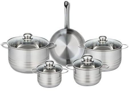 ELO 9868850 Batterie de cuisine 5 pièces, Ensemble de 1 Poêle de cuisson 24 cm et 4 faitouts 14, 16, 20 et 24 cm Elo Profi Brillant, inox, induction