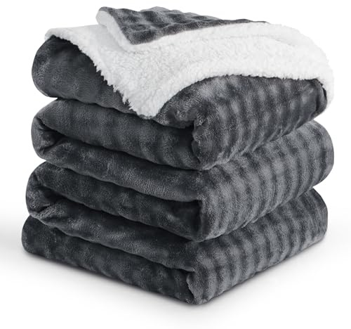 RUIKASI Plaid Coperta Pile Matrimoniale - 230x270 cm Coperta Calda Invernale Sherpa Morbida per Grande Letto Matrimoniale, Grigio