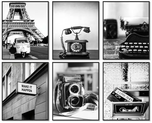 Dazzlewall 6er Set Schwarz Weiß Stadt Bilder, Moderne Stadtfotografie Wandbilder für Wohnzimmer Büro Schlafzimmer Deko, Entrance Hall Industrial Style Wall Decor 8×10 in Ungerahmt