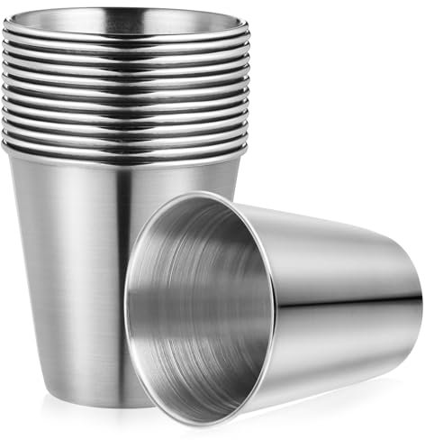 Amosfun 12pezzi Bicchieri Da Vino in Acciaio Inossidabile Bicchieri Da Caffè Portatili Per Alcolici e Succhi Adatti Per Bar Di Casa e Uso Esterno Resistenti Alla Ruggine Danni Capacità