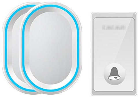 Wireless Doorbell,IP44 Waterproof Door Chime 1 Push Buttons And 2 Plug in Receivers with Blue Flash Light 4 Adjustable Volume Levels 58 Melodies,Fit for Home Office Store,1 (1 (2)