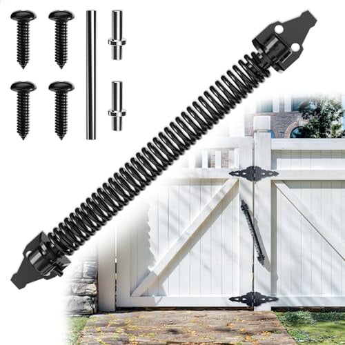 SANKEYTEW Türschließer Gartentor, 356mm langer, verstellbarer Metallfederverschluss, robuster Holztorbeschlag, Zaun-Gartentorschließer für Holztore – Schwarz (14)