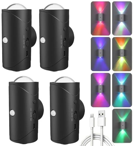 LED-Nachtlicht Kabellose LED Wandleuchte mit Bewegungssensor, Schwarz 4X | Intelligentes Wiederaufladbare Magnetische Wandlampe Innen, RGB Farbverlauf für Wohnzimmer Schlafzimmer Flur