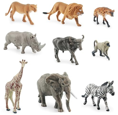XRVRILE 9 Stück Safari Wildtiere Figur, Mini Waldtier, Zoo Spielzeuge, Bauernhof Tiere Spielzeug Tierfiguren Set, Tiere Spielzeug, Safari Animal Toys Figuren für Kinder