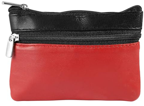 Excellanc Geldbörse für Unisex aus Leder in Rot, Geldbeutel mit Reißverschluss in 8 x 11 x 1,0 cm