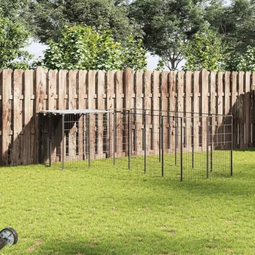 Runheo Hundezwinger Schwarz 8,47 m² Stahl, 330x330x110 cm, pulverbeschichtet, mit abschließbarer Tür, wasserbeständiges Polyethylendach, Outdoor Auslauf Gehege für Hund, Welpe, Camping, Garten