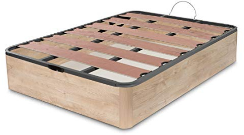 DORMIDAN - Canapé abatible Oferta, Gran Capacidad Esquinas Redondeada, Tapa somier con Lamas vaporizadas y Tacos de Polietileno (90 x 190 cm, Roble)