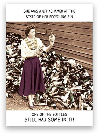 Humorous Greeting Card (PIG7252) Birthday - She was Ashamed at The State of her Reycyling Bin - Ribticklers! Range