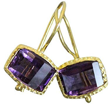 Amethyst Vergoldet 925 Silber Ohrringe - Natürlicher Edelstein - Geburtstagsgeschenk - Weihnachtsgeschenk - Handgefertigte Geschenkideen für Frauen (Amethyst)