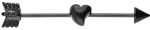 PIERCINGLINE Chirurgenstahl Industrial Ohrpiercing PFEIL + HERZ Barbell Ohr Stecker Piercing Schmuck Schwarz