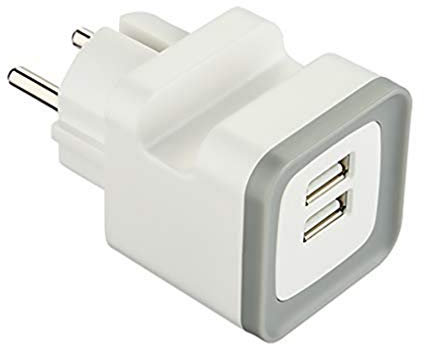 Electraline 570071 Mini adattatore con due porte USB, output 2.4A GummyLine, con supporto per cellulare, spina schuko, colore Grigio