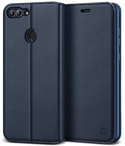BEZ Hülle für Huawei P Smart Hülle, Handy Hülle Kompatibel für Huawei P Smart 2017 Tasche, Handyhülle Case Schutzhüllen aus Klappetui mit Kreditkartenhaltern, Ständer, Magnetverschluss, Blau Marine