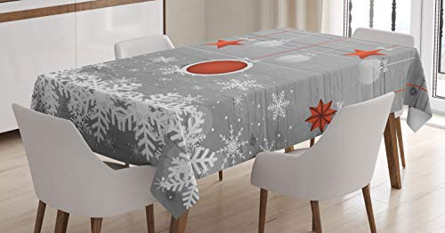 ABAKUHAUS Weihnachten Tischdecke, Sterne-Flitter Schnee, Pflegeleicht mit Modernster Druck Technologie Waschbar und Personalisiert, 140 x 200 cm, Grau Weiß