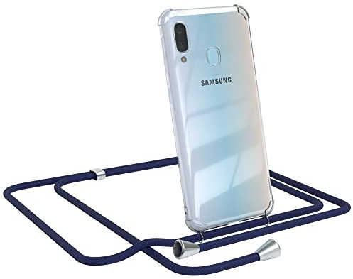 EAZY CASE Handykette kompatibel mit Galaxy A20e Handyhülle mit Umhängeband, Handykordel mit Schutzhülle, Silikonhülle, Hülle mit Band, Stylische Kette für Smartphones, Navy Blau