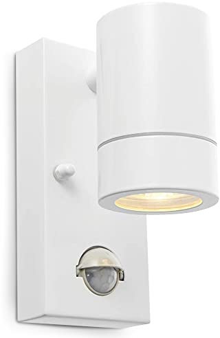 National Lighting PIR Outside Lights - Outdoor Security Lights - Gloss White Motion Sensor Presence Detector External Lantern Light - IP44 Rated 7W 240V LED GU10 Lamp (Not Included)