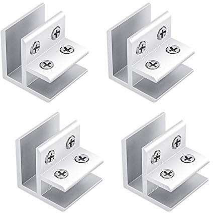 Increway - 4 supporti per vetro regolabili, color argento, 90 gradi, in lega di alluminio, per collegare staffe ad angolo, adatti a spessori di 10-12 mm